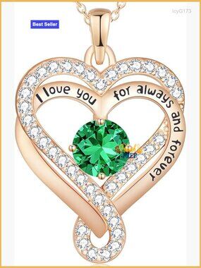 Sterling Silver Infinity Heart Pendant Necklace with Birthstone